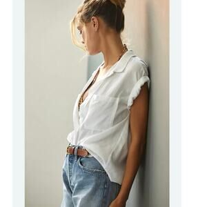 Anthropologie Cloth & Stone White Two Pocket Tencel Buttondown Top XS Shirt
